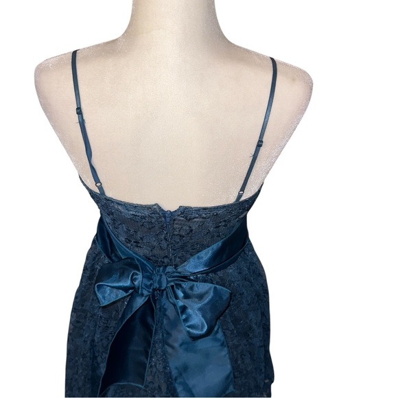 Trixxi Blue Lace Overlay Dress Satin Wrap Bow Belted Y2K Fairy Flirty Cute - Picture 5 of 13